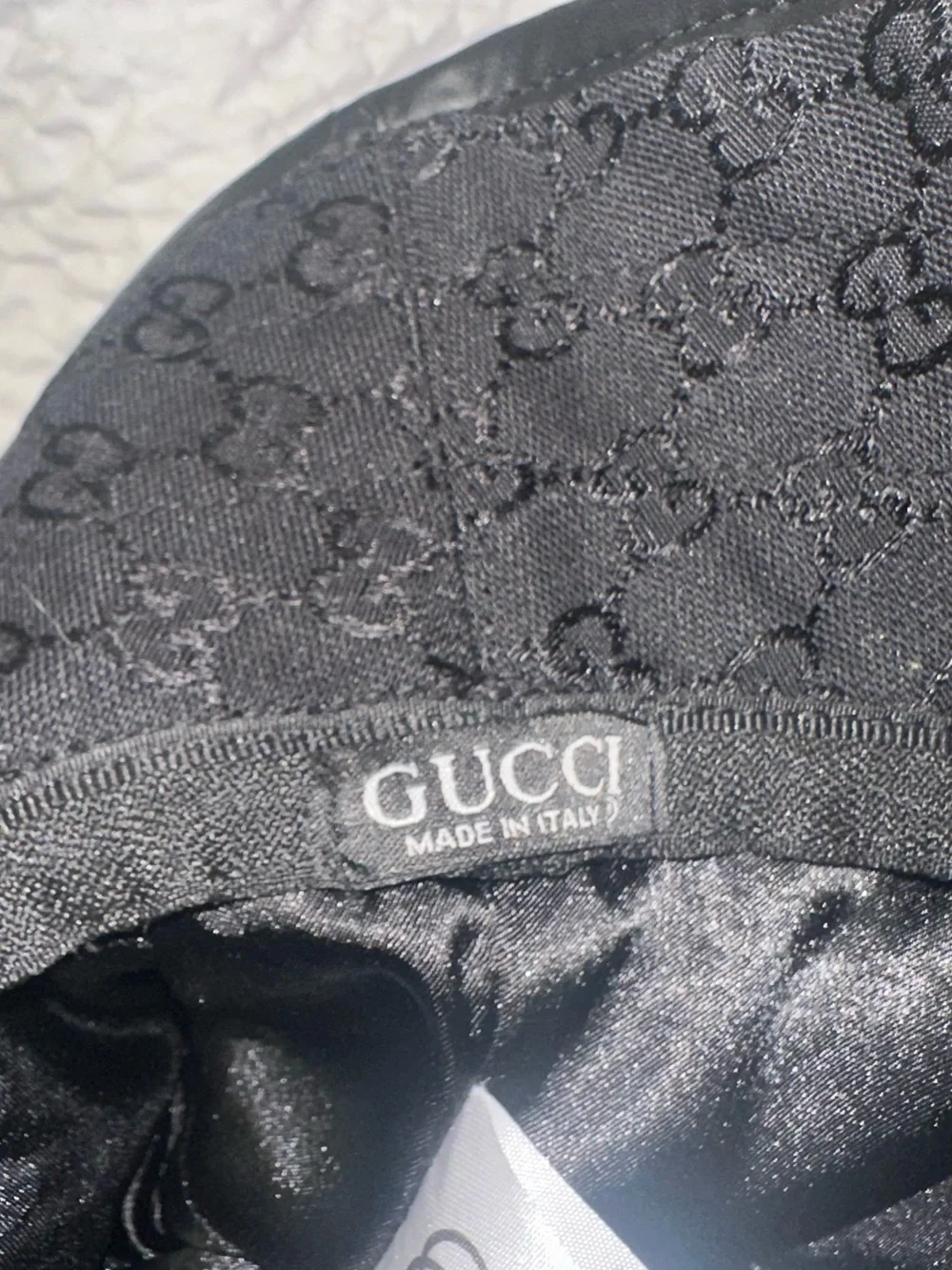 Gucci Black Bucket Hat with Green and Red Stripe